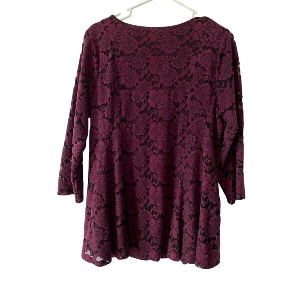 Torrid NWT Women's L Whimsigoth Romantic Velvet Rose Mesh Fit & Flare Wine Top - Picture 2 of 9